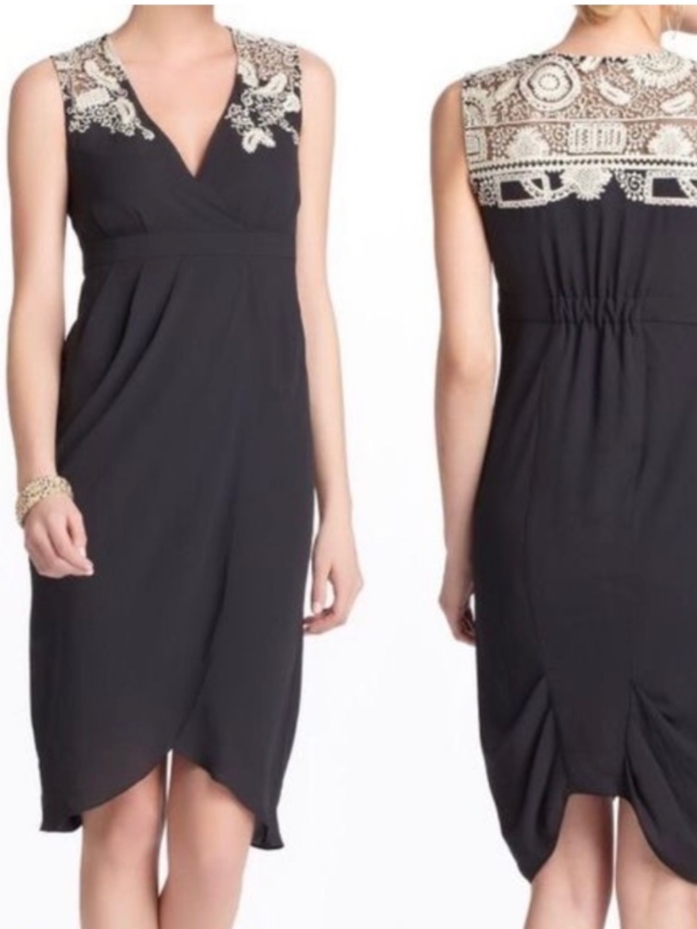 Anthropologie Meadow Rue Black Embroidered Tulip Dress